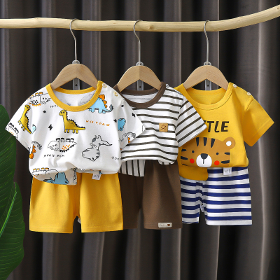 Children's short-sleeved suit 24 new summer style boys' pure cotton T-shirt shorts Korean style baby girl clothing children's clothing wholesale