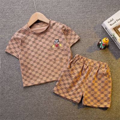 Boys' new ins home wear casual suit cartoon short-sleeved shorts two-piece set