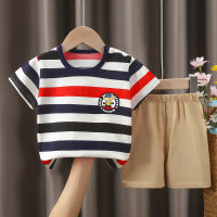 New pure cotton children's short-sleeved suit cotton boy's children's clothing girl's shorts sports home clothing suit summer clothing  black and white stripes