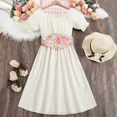 Robe de princesse d'été avec ceinture florale pour enfants, jupe élégante pour filles