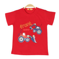 Ropa de verano para niños, camisetas de manga corta para niños, ropa de nuevo estilo de algodón puro, tops para niños  rojo