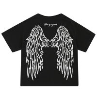 Camiseta de manga corta para niño, top informal de media manga con alas de Ángel para bebé  Negro