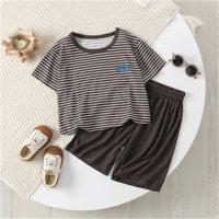 Children's short-sleeved suits, boys' pajamas, summer thin girls' casual air-conditioning clothes, middle and large children's parent-child clothes, home clothes  black and white stripes