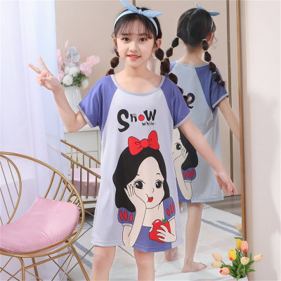 2024 new children's nightdress summer short-sleeved girls baby thin little girl cartoon pajamas medium and large children's home clothes