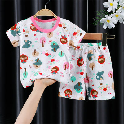 Children's pure cotton mesh short-sleeved shorts suit for middle and small children baby summer clothes children's clothing