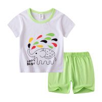 Boys' fashionable color-blocked short-sleeved pure cotton home wear two-use suit  White