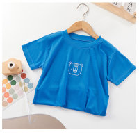 T-shirt à manches courtes et col rond pour enfants, couleur bonbon, en soie glacée, haut secoué pour garçons et filles, nouvelle collection été 2024  Bleu