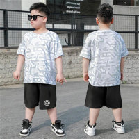 Kinderbekleidung Fat Boy Anzug Sporttrikot Sommer plus Fett vergrößert locker schnelltrocknend kurzärmeliges zweiteiliges Set  Weiß