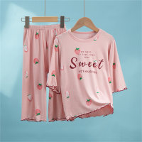 طقم ملابس منزلية ناعمة للفتيات مكونة من قطعتين  وردي 
