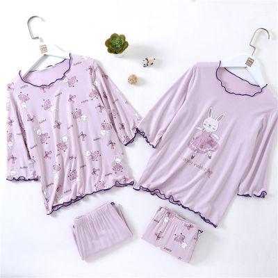 Medium and large children's ice silk pajamas, girls' home clothes set, casual summer thin air-conditioned clothes, printed loose two-piece set
