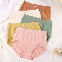 Five pairs of large size women's underwear mid-waist antibacterial cotton crotch shorts girls solid color simple briefs  Multicolor