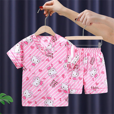 New style ice silk pajamas short-sleeved shorts satin girls boys cartoon summer air-conditioned home clothes