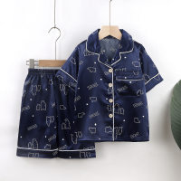Pyjama d'été en imitation soie pour enfants, vêtements de maison  Bleu marin