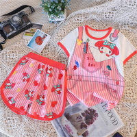 2024 new children's short-sleeved pajamas summer suit jacquard cartoon middle and large children boys and girls summer home clothes trend  Pink