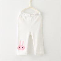 Pantalones cortos de algodón para niñas, mallas de cinco puntos con conejo de dibujos animados que combinan con todo, pantalones cortos para niños  Blanco