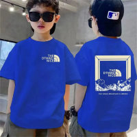 New short-sleeved T-shirt trendy brand stylish handsome medium and large children's clothing summer new tops  Blue