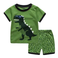 Summer dinosaur print short-sleeved children's pajamas  Green
