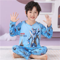 Children's Pajamas Girls Long Sleeve Spring and Autumn Girls Korean Princess Kids Boys Baby Home Clothes  Blue