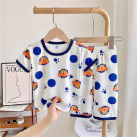 Children's ice silk short-sleeved suit summer boys' home clothes cropped pants girls' thin pajamas children's air-conditioning clothes wholesale  White