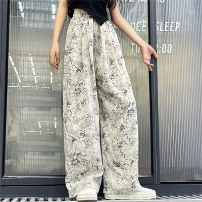 Ink painting tie dye wide leg pants for women summer thin style