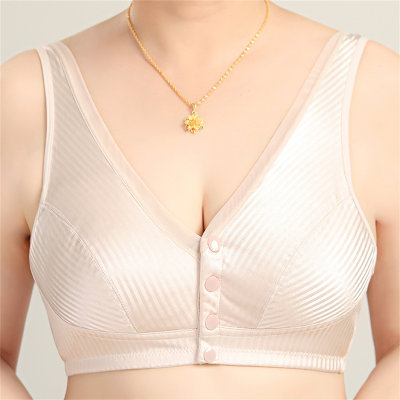 Satin underwear cotton vest mother style front button bra large size breathable no steel ring bra