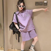 Children's summer short-sleeved POLO shirt suit, boy's short-sleeved shorts, baby girl's cool half-sleeved casual loose suit  Purple