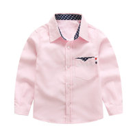 Children's long-sleeved solid color embroidered versatile children's shirt  Pink