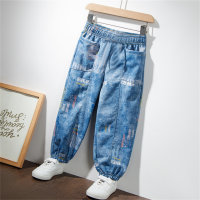 Children's fashion imitation cotton jeans boys and girls cool breathable loose casual pants  Blue