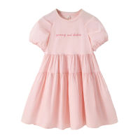 Summer high quality puff sleeve princess dress Korean children pink dress stylish  Pink
