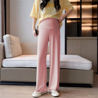 Maternity pants, summer thin outer wear belly-supporting trousers, fashionable wide legs, adjustable size  Pink