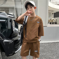 Children's clothing boys summer suits middle and large children's boys clothes summer short-sleeved thin style handsome trend  Brown