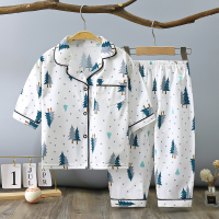 Summer home clothes pajamas for boys and girls new thin two-piece pajamas three-quarter sleeves and three-quarter pants  Multicolor