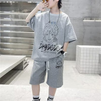 Boys summer suits 2024 new boys net celebrity sports middle and large children's summer short sleeves cool handsome fashionable trend  Gray