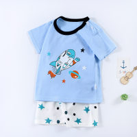 Sommer-Kinderanzug aus reiner Baumwolle, halbärmeliges Kinder-T-Shirt, Sport- und Heimbekleidung  Hellblau