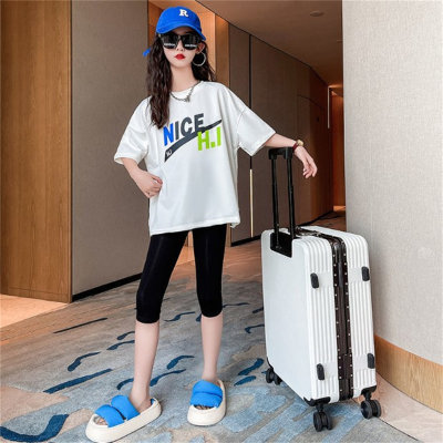 New summer clothing for girls and boys sports suits for middle and large children, medium and long leggings, street-style T-shirts, two-piece suits