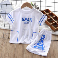 Children's short-sleeved suits for middle and large children's sportswear for boys, casual summer clothes for boys, quick-drying clothes for summer babies, two-piece suits  White