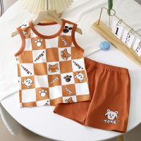 Children vest suits a summer cotton new boys baby clothing children's clothing  Coffee