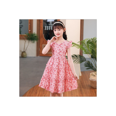 Vestido de princesa elegante vestido de verão para crianças de meia e mais velhas com pequenos padrões florais