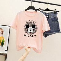 Short-sleeved T-shirt for women 2021 summer Korean version loose casual cartoon women's tops ins trendy girlfriends outfit one piece delivery  Pink