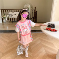 New spring and summer girls suits sweet cool style Melody contrast color cute T-shirt skirt pants children's cartoon suit  Pink