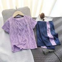 Children's sports suits for big boys and girls in summer, quick-drying T-shirts, short-sleeved shorts, two-piece trendy set  Purple