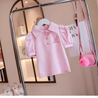 Girls polo shirt medium to large children Korean casual T-shirt girls short-sleeved lapel top  Pink