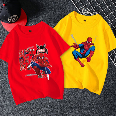 Nuevas camisetas de manga corta de verano para niños y niñas de Spider-Man para niños medianos y grandes, camisetas deportivas de media manga de algodón puro, camisas de fondo