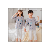 Summer new children's cotton silk three-quarter sleeve thin home clothes pajamas set  Gray