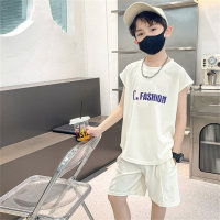 Summer children's loose casual sleeveless vest suit boys and girls letter print waistcoat five-point pants two-piece suit  White