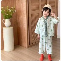 New children's home wear set, loose and thin pajamas for boys and girls  Green