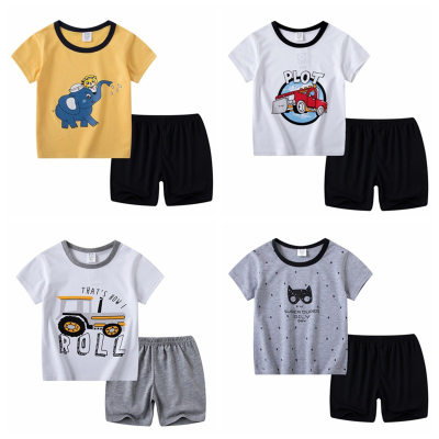 Traje de hogar y ropa exterior de algodón puro de manga corta con bloques de color a la moda para niños