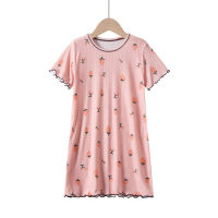 Summer Girls Nightdress Parent-child Pajamas Ice Sense Cartoon Parent-child Outfit Wood Ear Edge Home Clothes Children's Mother and Daughter Outfit  Pink