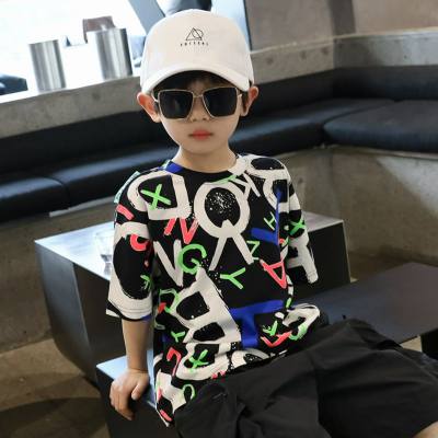 Summer handsome boy short-sleeved tops summer middle and large children's clothing foreign trade spot trendy T-shirts