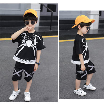 Two-piece spider pattern T-shirt set for middle and large children